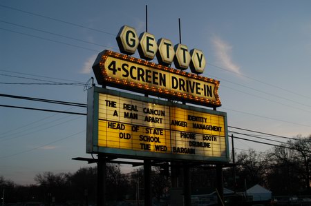 Getty 4 Drive-In Theatre - MARQUEE AT NIGHT PHOTO BY WATER WINTER WONDERLAND
